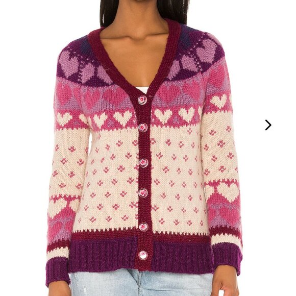 LOVE SHACK FANCY Coquette Femanine Size S Hearts Love Deena Cardigan Sweater - Picture 1 of 7